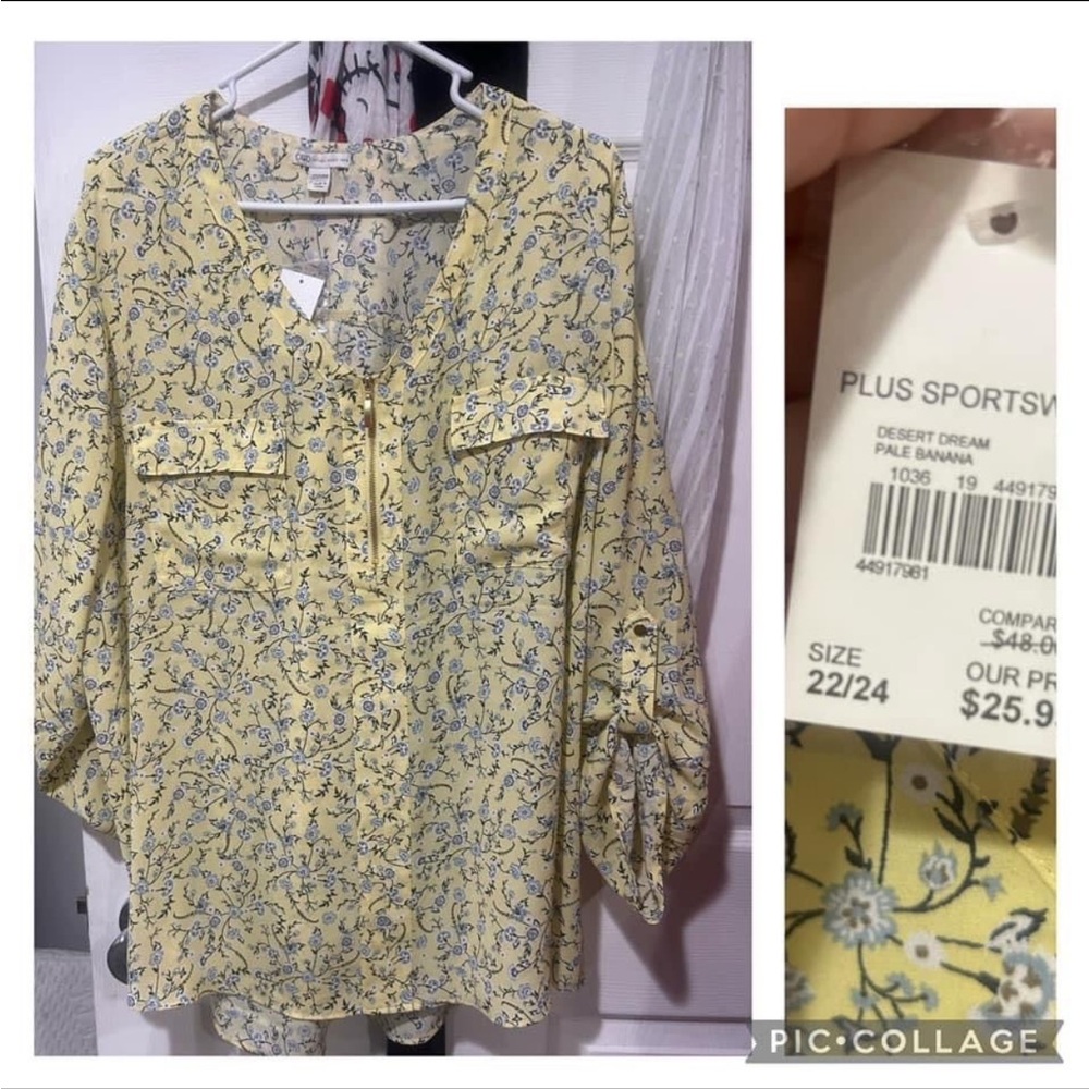 Cato Yellow and White Polo Collar 3/4 Sleeve Blouse